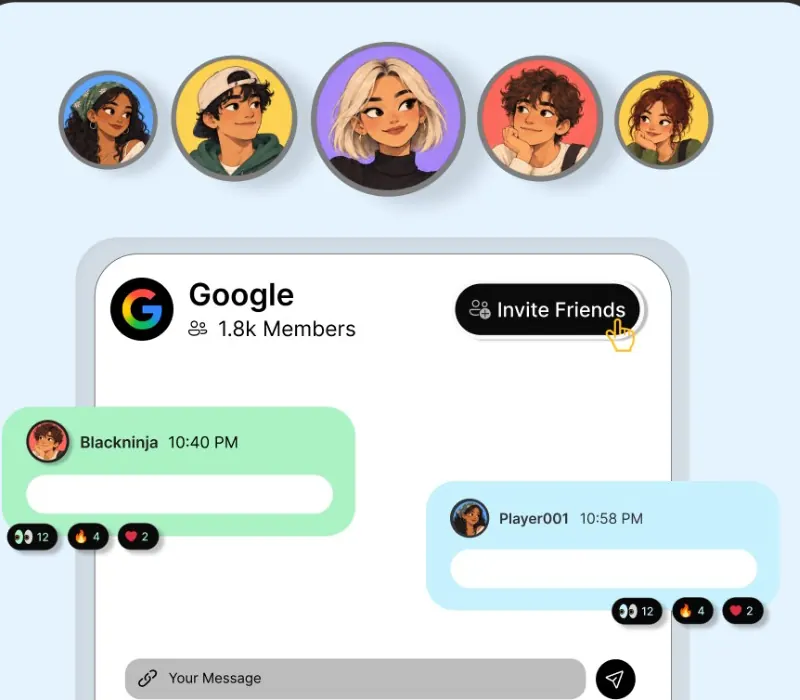 Google OA group with five members, an invite button, and a live chat